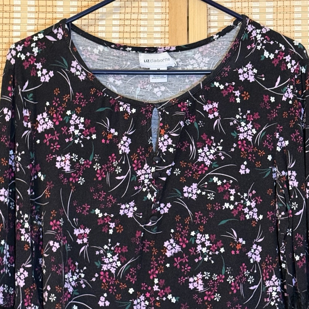 Liz Claiborne Womens M Top Floral Long Sleeve Lace Arms Boho Cottagecore Western - Picture 2 of 8